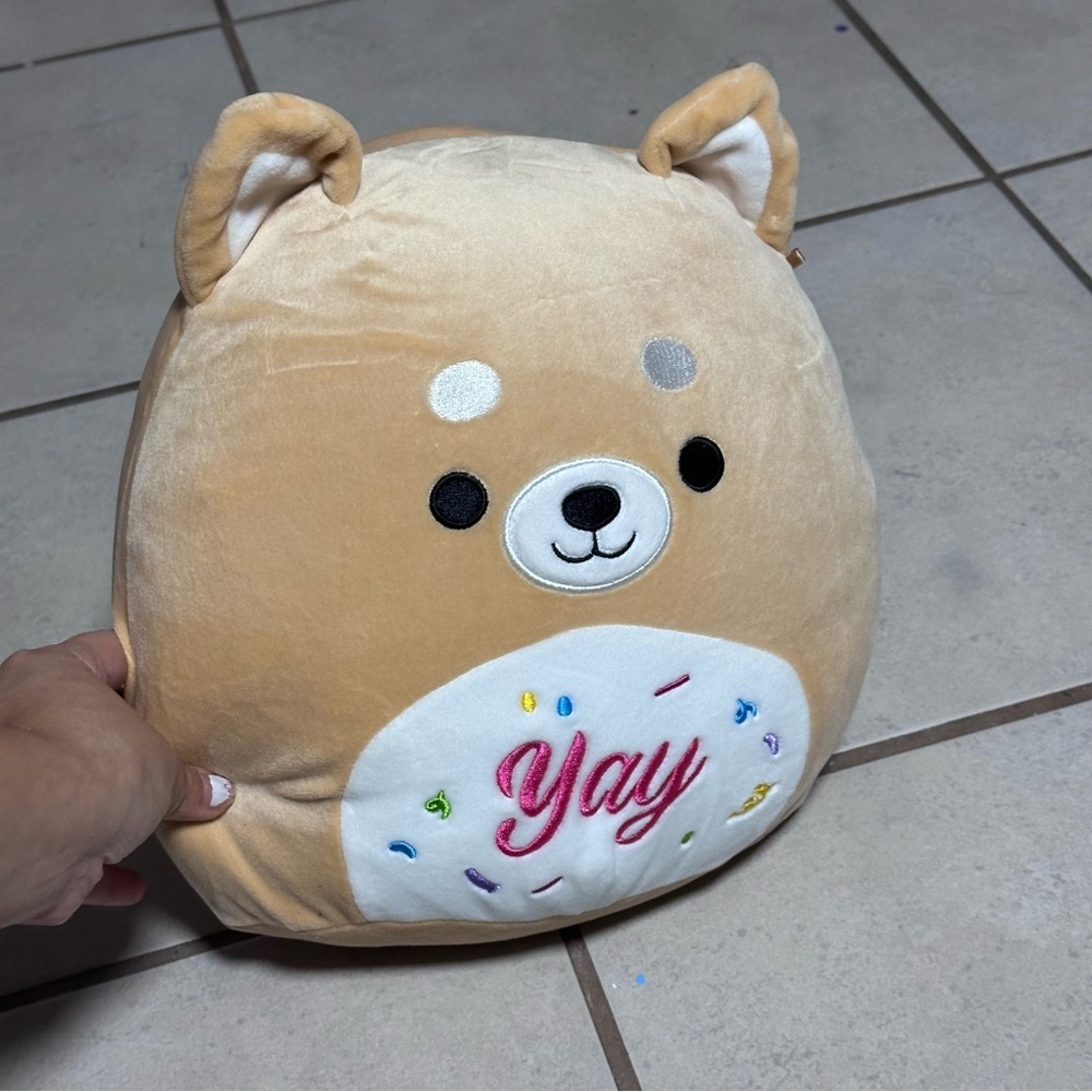 Squishmallows Dog Plush Angie the Shiba Inu "YAY" Celebration Stuffed Animal.